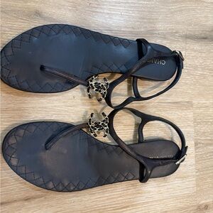 CHANEL Black Sandals with Turtle Detail